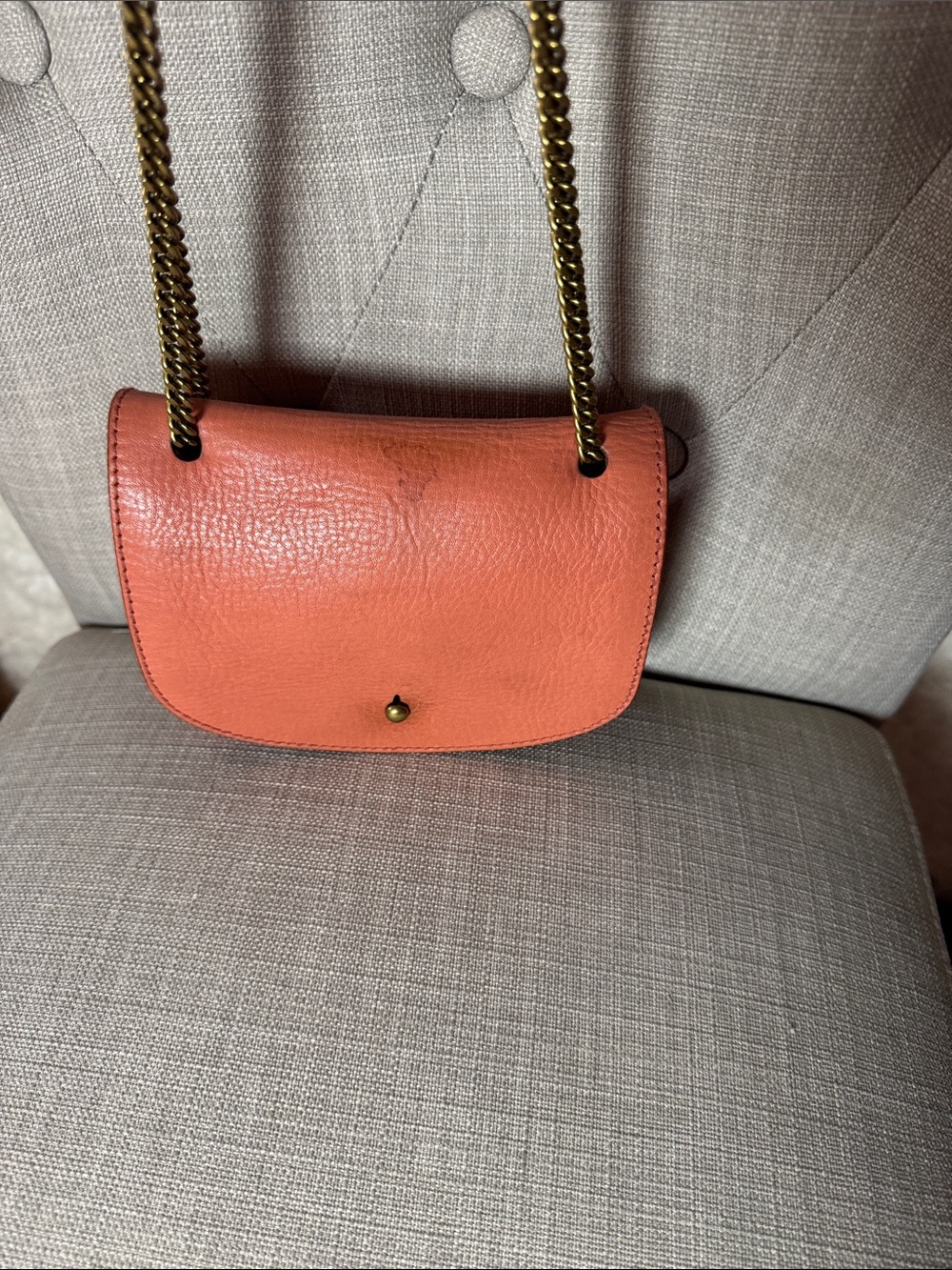 Madewell Coral-Orange Leather Crossbody with Brass Chain
